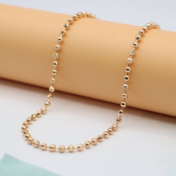 "Textured Bead Rose Gold Necklace Shiny Ball Chain, XPNL0128 - Picture 1 of 11